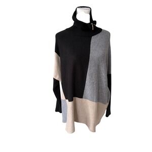 Joseph A Color Block Cozy Soft Zipper Turtleneck Poncho Sweater Sz‎ M